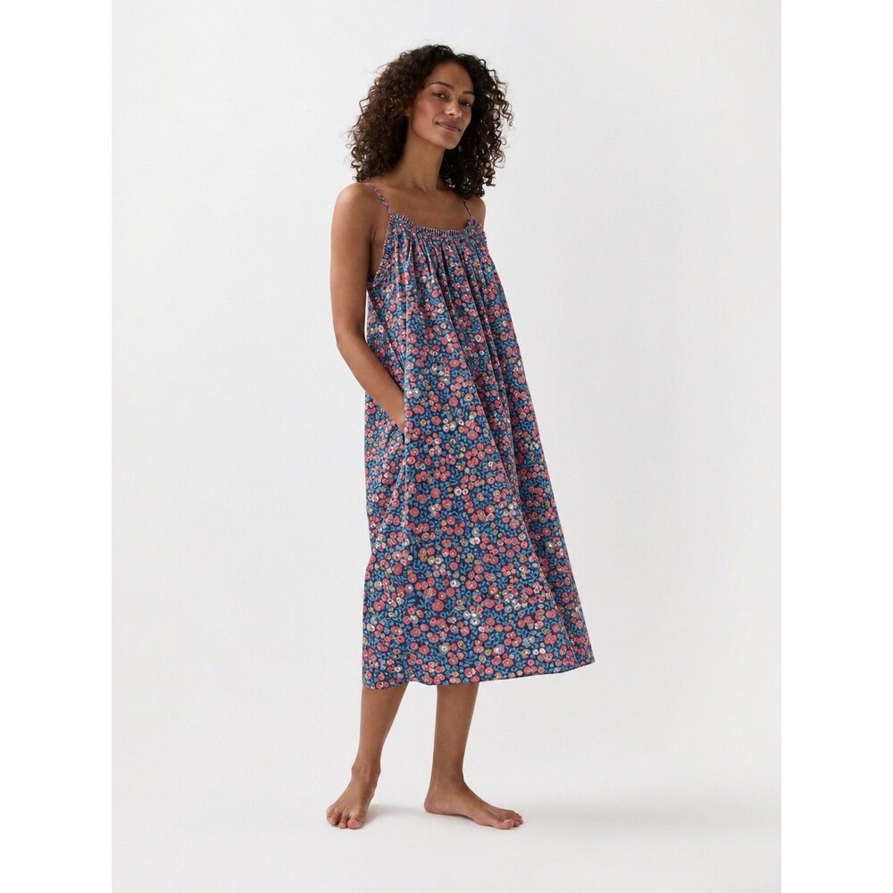Ann Mashburn Lena Slip Red Blue Wiltshire Liberty Floral Cotton Dress Size S
